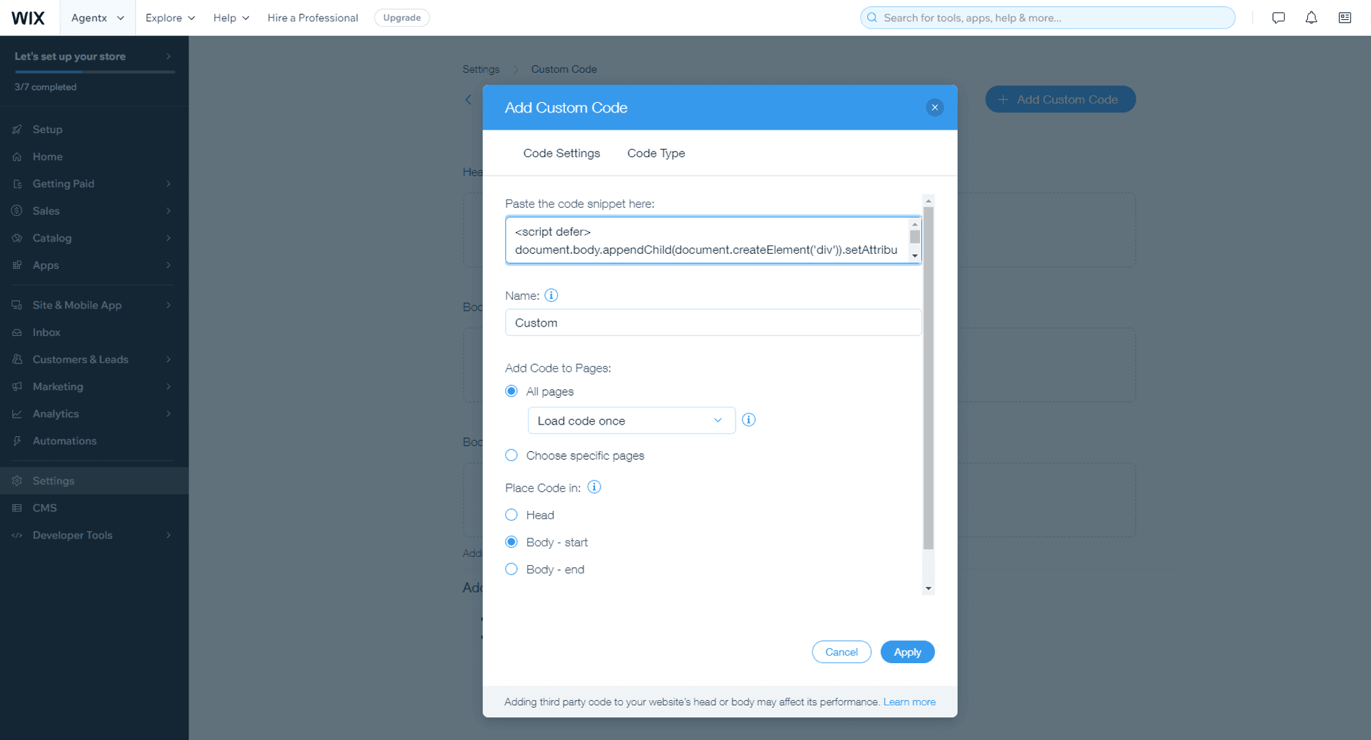 AgentX AI Agent on Wix