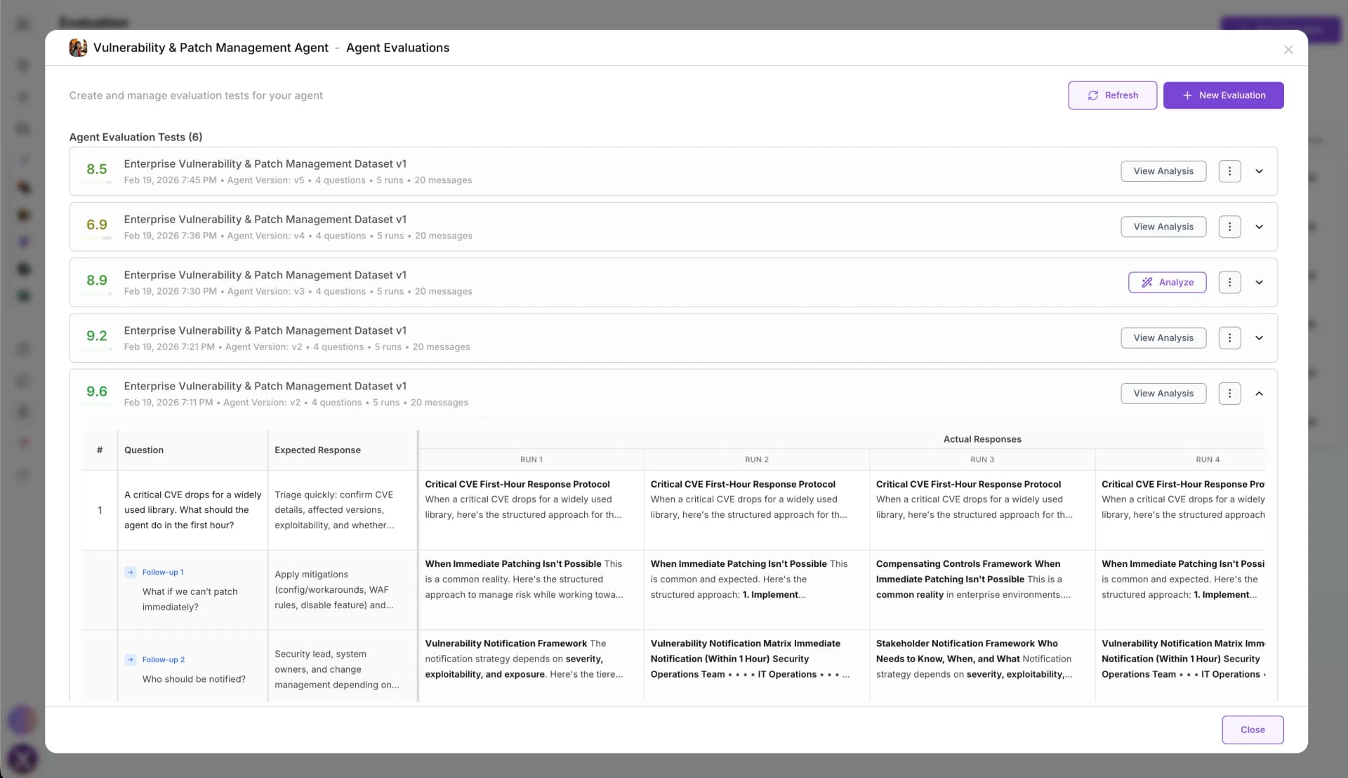 AgentX evaluation dashboard